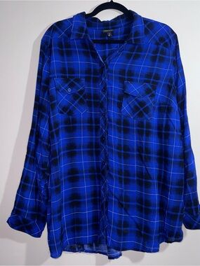 Torrid Blue Black Plaid Button Front Blouse Shirt Plus Size 3x